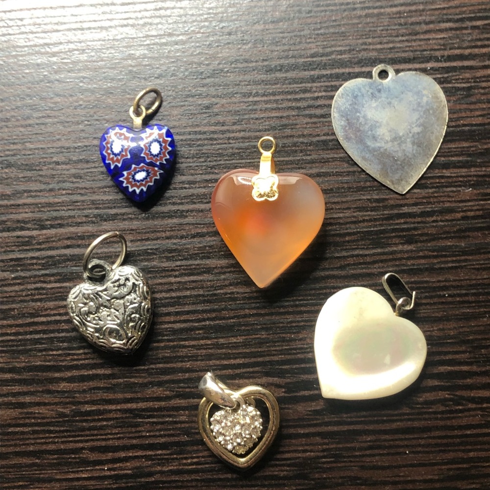 6 ASSORTED HEART CHARMS FOR JEWELRY MAKING OR CRAFTS ALL WEARABLE PIECES